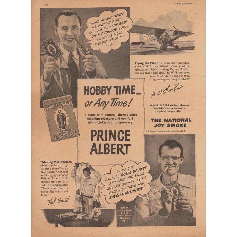1947 Prince Albert Tobacco Vintage‎ Print Ad Mid Century Modern Decor Americana